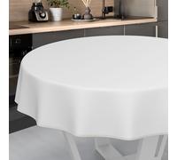 ANRO Mantel de Hule Lavable, para jardín, Exterior e Interior, Redondo, 140 cm, con Dobladillo, Color Blanco