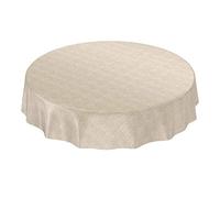 ANRO Mantel de Hule, Mantel Encerado, Color Beige, Aspecto de Lino, Redondo, 140 cm