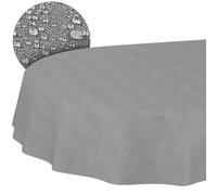 ANRO Mantel de Mesa Redondo Tela 70% Algodón 30% Poliéster Lavable Ornamento Jacquard Damasco Gris Oscuro Borde Cortado 180x140 cm
