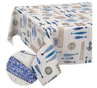 ANRO Mantel de Tela para Mesa de algodón y poliéster, Lavable, fácil de Limpiar, Redondo, Ovalado, Rectangular, marítimo, 100 x 140 cm, Borde de Corte
