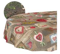 ANRO Mantel Lavable con Forma de corazón, Ovalado, 220 x 140 cm, Impermeable, para Interior y Exterior, Efecto Loto, Borde Cortado