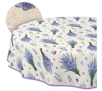 ANRO Mantel Lavable Lavanda Morado Redondo 140 cm - Impermeable - Interior Exterior Efecto Loto con Dobladillo