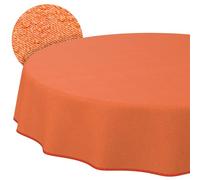ANRO Mantel Lavable Naranja Aspecto Lino Redondo 120 cm - Mantel de jardín Interior Exterior Impermeable Resistente a la Suciedad, fácil de Limpiar con Dobladillo