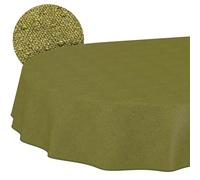 ANRO Mantel Lavable Verde Oliva Aspecto de Lino, Ovalado, 180 x 140 cm, para jardín, Interior y Exterior, Impermeable, repele la Suciedad, fácil de Limpiar, con Dobladillo