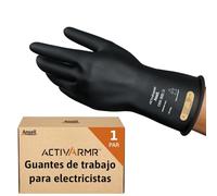 Ansell ActivArmr Guantes Aislantes Dieléctricos, Protección Eléctrica Class 0, Tensión 1000V, Trabajos con Electricidad, Látex de Caucho Natural, 28 cm, Negro, Talla 2XL, 1 Par