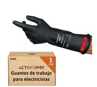 Ansell ActivArmr Guantes Aislantes Dieléctricos, Protección Eléctrica Class 0, Tensión 1000V, Trabajos con Electricidad, Látex de Caucho Natural, 36 cm, Negro, Talla L, 1 Par