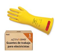 Ansell ActivArmr Guantes Aislantes Dieléctricos, Protección Eléctrica Class 0, Tensión 1000V, Trabajos con Electricidad, Látex de Caucho Natural, 36 cm, Amarillo, Talla XL, 1 Par