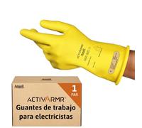 Ansell ActivArmr Guantes Aislantes Dieléctricos, Protección Eléctrica Class 00 (Tensión 500V), Trabajos con Electricidad, Látex de Caucho Natural, 28cm, Amarillo, Talla M (1 Par)