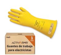 Ansell ActivArmr Guantes Aislantes Dieléctricos, Protección Eléctrica Class 00, Tensión 500V, Trabajos con Electricidad, Látex de Caucho Natural, 36 cm, Amarillo, Talla M, 1 Par