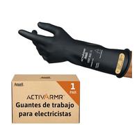Ansell ActivArmr Guantes Aislantes Dieléctricos, Protección Eléctrica Class 00, Tensión 500V, Trabajos con Electricidad, Látex de Caucho Natural, 36 cm, Negro, Talla XL, 1 Par