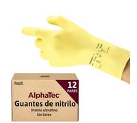 Ansell AlphaTec 87-086 Guantes Latex Impermeables, Guantes Trabajo Multiuso, Limpieza, Cocina, Químicos, Mecanico, Seguridad Hogar, Guantes Hombre Mujer, Reutilizable, Amarillo, Talla S (12 Pares)