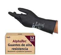 Ansell AlphaTec 87-118 Guantes de Trabajo Pesados, Alta Protección Química y Resistencia a la Abrasión, Seguridad Industrial, Guantes de Látex Reutilizables, Negro, Talla S (12 Pares)