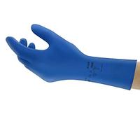 Ansell AlphaTec 87-245 Guantes Latex Impermeables, Guantes Trabajo Multiuso, Limpieza, Cocina, Químicos, Mecanico, Seguridad Hogar, Guantes Hombre Mujer, Reutilizable, Azul, Talla M (1 Par)