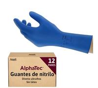 Ansell AlphaTec 87-245 Guantes Latex Impermeables, Guantes Trabajo Multiuso, Limpieza, Cocina, Químicos, Mecanico, Seguridad Hogar, Guantes Hombre Mujer, Reutilizable, Azul, Talla L (12 Pares)