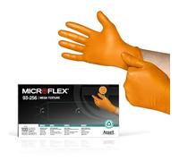 Ansell MicroFlex 93-256 Guantes de Nitrilo Desechables Sin Polvo - Multiuso para Alimentos, Cocina, Limpieza, Mecánico - Naranjas, Talla L (100 Unidades)
