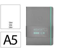 Antartik Cuaderno A5 Tapa Dura Hojas Lisas Gris y Turquesa 100 Hojas 80gr FSC Cierre Gomilla Bolsillo Sobre