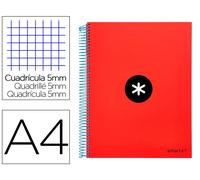 Antartik Cuaderno Espiral A4 Micro Forrado 120 Hojas 90gr Cuadro 5mm 5 Bandas Taladros Rojo