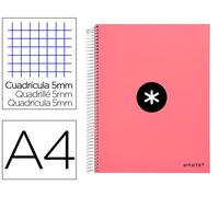 Antartik Cuaderno espiral A4 micro tapa forrada 120 hojas 90 gr cuadro 5mm 5 bandas color coral