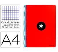 Antartik Cuaderno espiral A4 tapa dura 80 hojas 90gr cuadro 4mm con margen color rojo