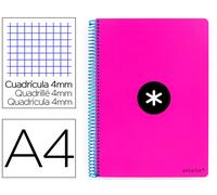 Antartik Cuaderno espiral A4 tapa dura 80 hojas 90gr cuadro 4mm con margen color rosa fluor