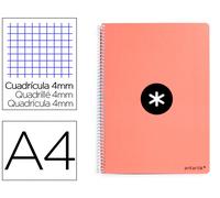 Antartik Cuaderno espiral A4 tapa dura 80 hojas 90gr cuadro 4mm margen color coral