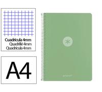 Antartik Cuaderno Espiral A4 Tapa Foam 80 Hojas 90g Cuadrícula 4mm con Margen Color Verde Matcha