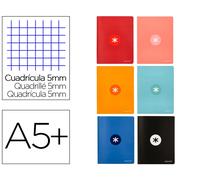 Antartik Libreta a5+ Plus Cosida 48 Hojas 90gr Cuadro 5mm con Margen 6 Colores Surtidos