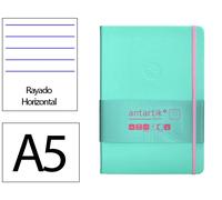 Antartik Notes Cuaderno A5 Tapa Dura, 100 Hojas Rayadas 80gr FSC, Cierre Gomilla, Rosa y Turquesa