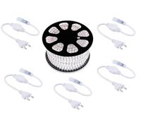 AntDau71 - Bobina de tira LED luminosa de 100 metros, luz blanca fría, 5050, 220 V, flexible, de interior y exterior + 5 enchufes Cw578