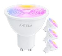 ANTELA Bombilla GU10 Inteligente Wifi Compatible con Alexa y Google Home, Luz Fría/Cálida 2700K-6500K, Bombilla RGB 16 Millones de Colores, 4,5W, 326LM, CRI 80, 15000hrs,4 PCS