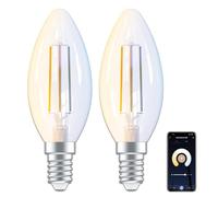 ANTELA Bombilla Inteligente E14 C35 Alexa Tipo Vela Filamento LED 4,5W 470LM 2700KLuz Blanca Cálida a 6500K Fría Regulable,Compatible con Alexa y Google Home,2PCs