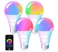 ANTELA E27 Bombilla Inteligente RGBCW LED WiFi, 9W 1000LM Alexa Multicolor Inteligentes Regulables 2700-6500K, Compatible Con Google Home/Alexa,Control Remoto,Control De Voz,4 Unidad.