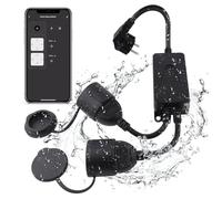 ANTELA Enchufe Inteligente Exterior Impermeable con 2 Tomas, Compatible Alexa y Google Control Remoto y Voz,Medición de Corriente,16A Función Temporizador 2,4GHz,Adecuado para Jardín, Terraza, Balcón