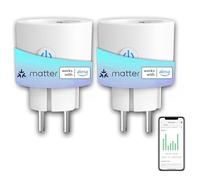 ANTELA Enchufe Inteligente Matter 16A 3680W, Compatibles con Apple Home, Alexa, Google Home y SmartThings, Monitor de Energía, Horarios y Temporizadores, APP Smart Life/Tuya, Wifi 2.4GHz, 2PC, Blanco
