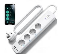 ANTELA Regleta Inteligente con USB WiFi 3680W/16A,4 Enchufes+2 USB 2 USB C (Carga Rápida), Monitoreo de Consumo,Horarios y Temporizadores,Compatible con Alexa y Google Home,2,4 Ghz
