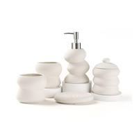 ANTIS'S HOME Juego de accesorios de baño de cerámica, 5 piezas, juego de baño pequeño de forma irregular beige, decoración minimalista de tocador para el hogar, apartamento y baño moderno