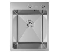 ANW HOME Fregadero Cocina 1 Seno 40x50 cm, Acero Inoxidable | Sobre Encimera, Revestimiento Nano, Grosor 3,0/1 mm, Profundidad 22 cm, Con Sifón
