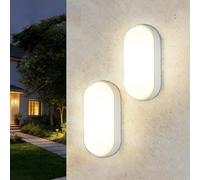 ANWIO Aplique Pared Exterior 14W, Apliques Pared Blanco, Lámpara de Baño Redonda LED IP54,1400 Lúmenes, Luz Natural de 4000K, Lamparas de Techo para Pasillo, Zaguán,Cocina,Garaje,Taller(2U)