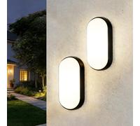 ANWIO Aplique Pared Exterior 14W, Apliques Pared Negro, Lámpara de Baño Redonda LED IP54,1400 Lúmenes, Luz Natural de 4000K, Lamparas de Techo para Pasillo, Zaguán,Cocina,Garaje,Taller（2U