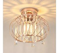 ANWIO Candeeiro Teto de Cristal, Lámpara de Techo Dorado,Lampara Salon Techo Cristal con 1 E27 Base, Lámpara Colgante Moderna para Dormitorio, Cocina, Pasillo(28.5CM, Sin Bombilla)