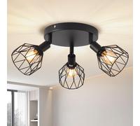 ANWIO, foco empotrado de 3 luces, lámpara de techo vintage negra, rosetón E14 giratorio. Foco con base redonda. Foco, lámpara de techo LED, lámpara para sala de estar, habitación infantil (sin bombill