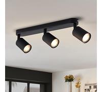 ANWIO Foco Giratorio Ajustable con 3 Focos LED GU10 de Metal Negro - Diseño Moderno y Fácil Instalación - Lámpara de Techo para Dormitorios, Salones y Cocinas(Sin Bombillas).