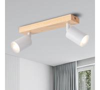 ANWIO Focos LED empotrados en techo, color blanco, estilo madera. Focos de techo de 2 luces, lámpara de techo GU10, foco LED para techo, lámpara de techo negra, lámpara de pared vintage para sala de e