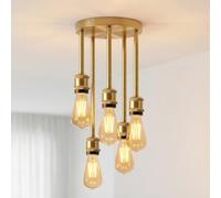 ANWIO Lámpara Colgante de Techo,Lámpara de Techo LED Colgante, Iluminación Colgante de Metal,E27 Casquillo Iluminación para Comedor Cocina Salón Bar Pasillo(Sin Bombillas),Dorada,5 Luces
