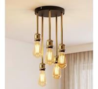 ANWIO Lámpara Colgante de Techo,Lámpara de Techo LED Colgante,Iluminación Colgante de Metal,E27 Casquillo Iluminación para Comedor Cocina Salón Bar Pasillo(Sin Bombillas),Negro,5 Luces
