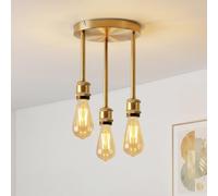 ANWIO Lámpara Colgante de Techo,Lámpara de Techo LED Colgante,Iluminación Colgante de Metal,E27 Casquillo Iluminación para Comedor Cocina Salón Bar Pasillo(Sin Bombillas),Dorada,3 Luces