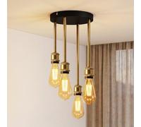 ANWIO Lámpara Colgante de Techo,Lámpara de Techo LED Colgante,Iluminación Colgante de Metal,E27 Casquillo Iluminación para Comedor Cocina Salón Bar Pasillo(Sin Bombillas),Negro,4 Luces
