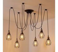 ANWIO Lámpara Colgante Retro 6 Luces E27 con Pantallas Metálicas, Araña Industrial Ajustable con Cables de 150cm, Diseño Vintage para Salón, Comedor, Dormitorio y Restaurante