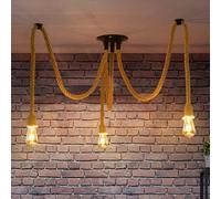 ANWIO Lámpara Colgantes de Cuerda de Cáñamo, Lampara Industrial E27, Lámparas Rusticas de Techo con 3 Bases,Lampara Techo Vintage Ideal para Comedor,Restaurante,Bar,Cafetería,Salón,Sala(Sin Bombillas)