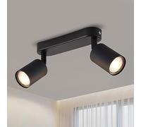 ANWIO Lámpara de Techo Ajustable de Metal Negro con 2 Focos LED GU10 - Diseño Moderno y Fácil Instalación - Ideal para Dormitorios, Salones y Cocinas, etc(Sin Bombillas).